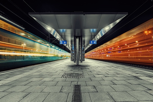 Long exposure shot of  speed Hamburg U-Bahn
Metro trains with colorful in Attnang-Puchheim, Austria