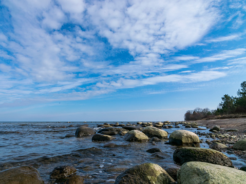 lovely sea scenery, beautiful clouds, lots of rocks