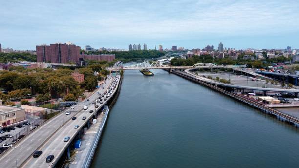 istock Cityscape with bridges over a peaceful river 1453258885