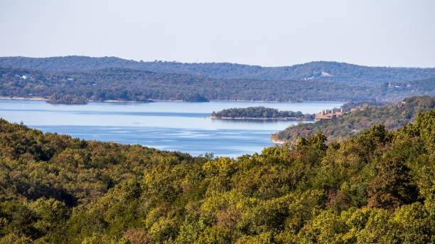 istock Beautiful panoramic view through tropical, dense forests to the islands in the blue lake 1453259070