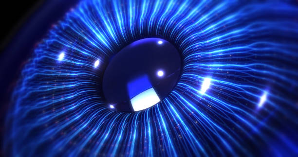 istock Digital 3d blue eye iris formed by optical fibers. Artificial intelligence concept. 1453261770