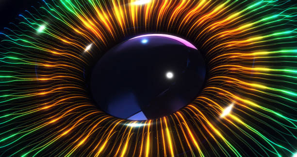 istock Digital 3d eye iris formed by optical fibers. Artificial intelligence concept. 1453261771