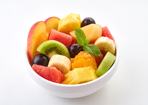 Salad, fruits, bowl, on white background