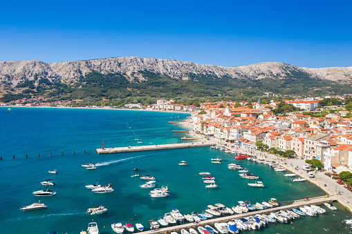 Town of Baska on the island of Krk Adriatic sea, Croatia, aerial view