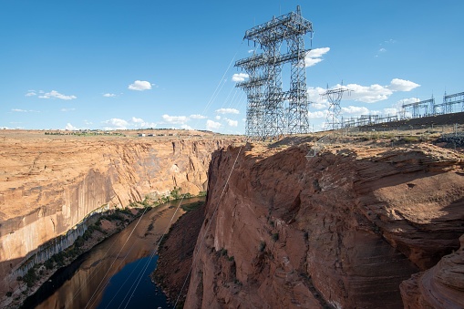 A beautiful shot of power lines in the Glen Canyon Powerplant in Page, Arizona