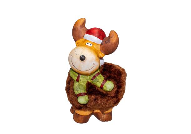 A happy toy reindeer for Christmas decorations isolated on a white background