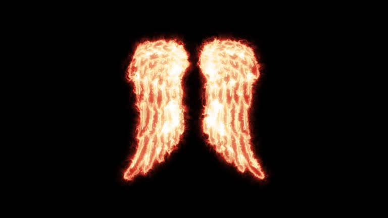 Angel Wings, christian symbol, burning. Loop