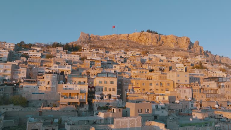 Mardin city general view with drone,Mardin Historical City Drone,Mardin old town cityscape, in the Middle East in Mesopotamia,City of Mardin, in the Middle East in Mesopotamia