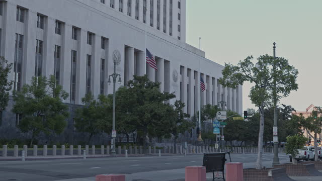 Courthouse and City Hall of the government, Los Angeles, California, USA. 4K.