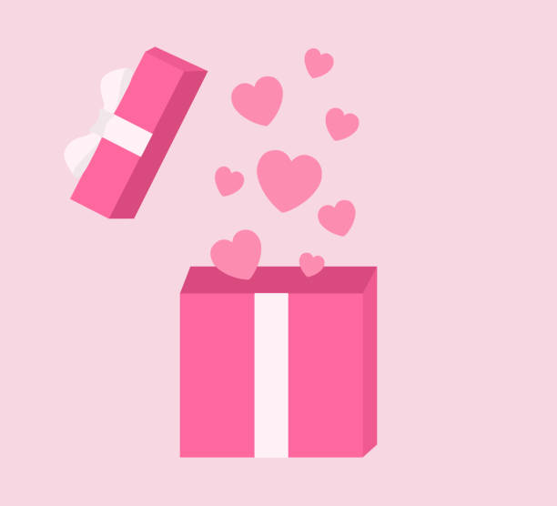 otwórz pudełko z latającymi różowymi sercami.koncepcja walentynkowa - gift pink box gift box stock illustrations