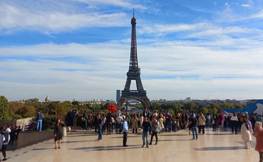 Eiffel Tower, Paris, France - October 7, 2022: Visit of the famous symbol of the Paris city.