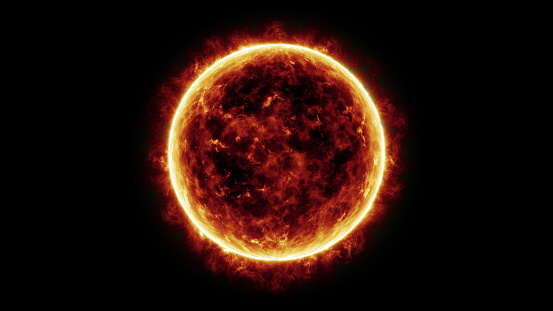 Solar Energy, Burning Sun on black background with clipping path.