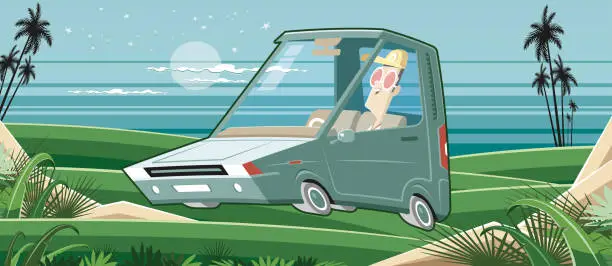 Vector illustration of TRAVELLING CARTOON CAR