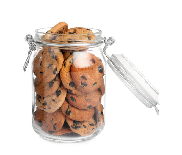 istock Jar of chocolate chip cookies isolated on white 1453279025
