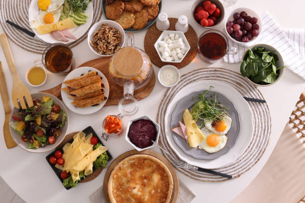 istock Many different dishes served on buffet table for brunch, flat lay 1453279174