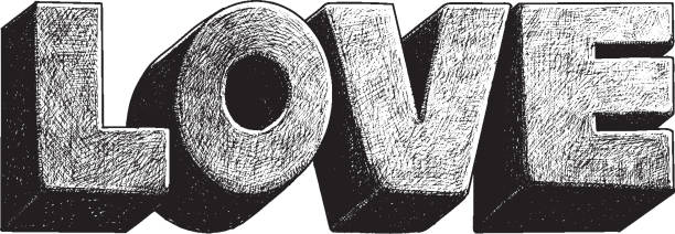 LOVE black and white hand drawn word, LOVE, vector happy birthday hand lettering clip art stock illustrations