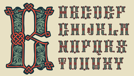 Vintage illuminated initials. Perfect for vintage premium identity, Celtic posters, luxury packaging.