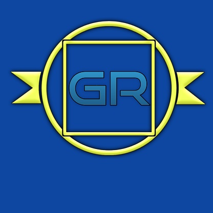 G.R Jpeg Logo made of yellow and blue colour and background blue