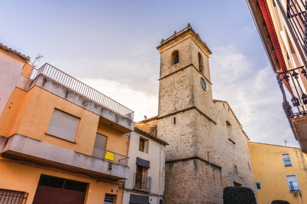 istock bottom view  perspective  church town 1453288674