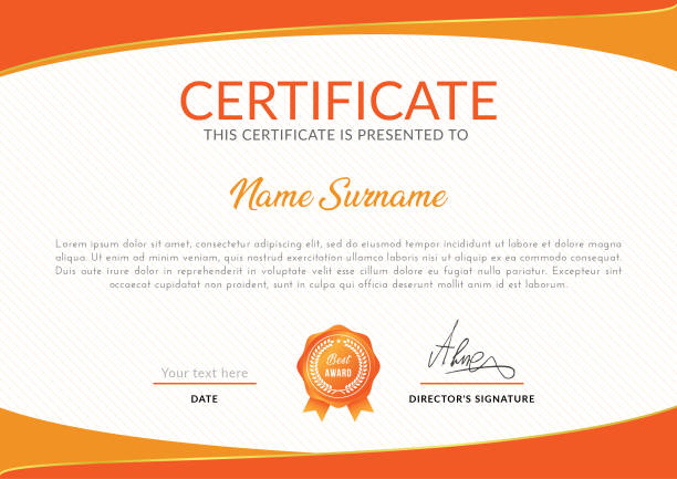 Diploma and certificate in orange color. Vector illustration in HD very easy to make edits. bachelor's degree stock illustrations