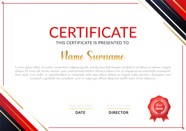 Modern diploma and certificate, with golden, red and black color. Vector illustration in HD very easy to make edits. bachelor's degree stock illustrations