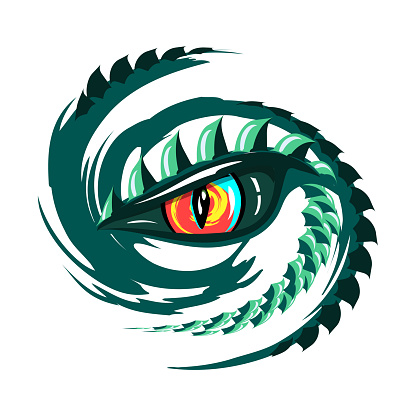 Dragon eye with narrow pupil in manga and anime style. Dragon sign. Vector image.