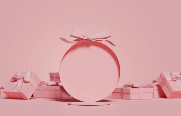 istock 3D background gift, open box display for cosmetic product presentation. Present with pastel pink ribbon. Birthday, valentine's or woman's day, round present Branding banner. 3D render, shopping mockup 1453290468