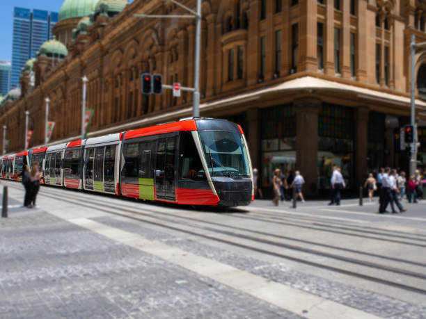 istock Tram moving through George in CBD Sydney NSW Australia 1453291030