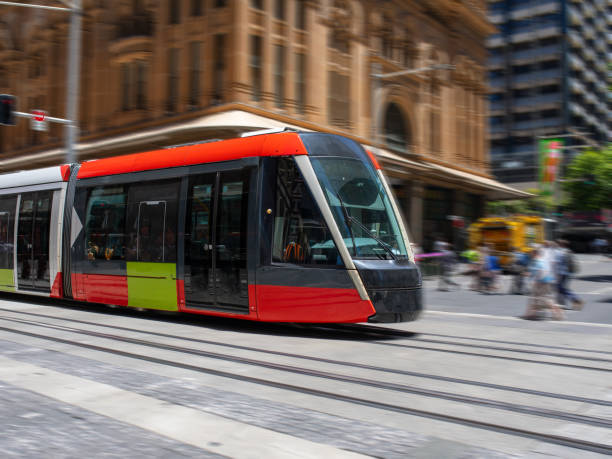 istock Tram moving through George in CBD Sydney NSW Australia 1453291062