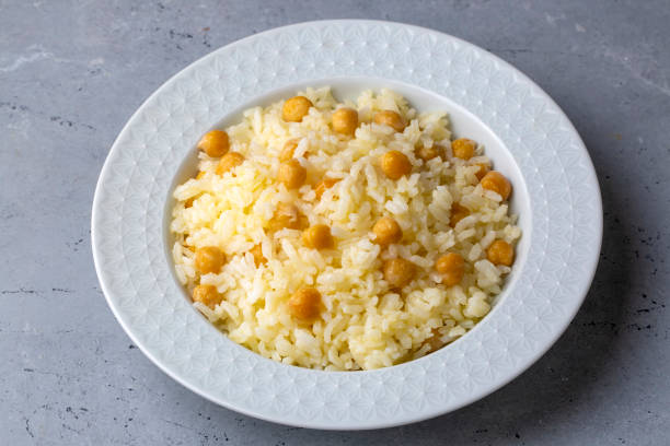 istock Turkish Rice with chickpea served, Turkish name; Nohutlu pilav or pilaf 1453291758