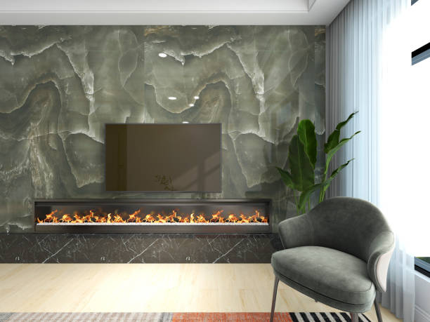 istock 3D rendering, wooden Nordic style living room design 1453292978
