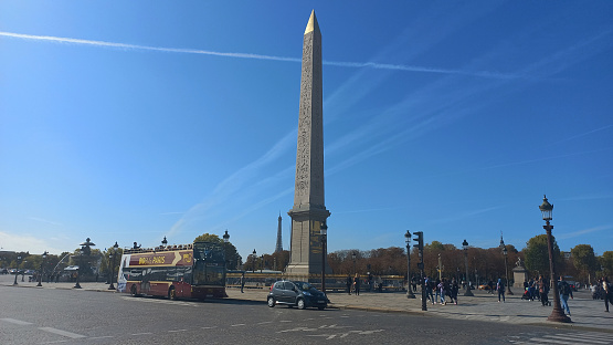 Place de la Concorde, Paris, France - October 7, 2022: Luxor Obelisk at the historical square.