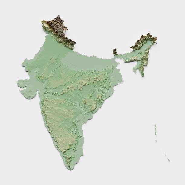 india topographic relief map - 3d render - india map cartography topographic map imagens e fotografias de stock