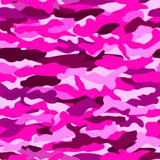 Vector illustration of Purple Pink Army Print. Pink Military seamless pattern. girly soldier uniform.