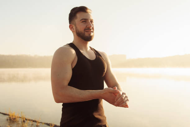 istock Handsome athletic Caucasian man doing sports outside 1453299182