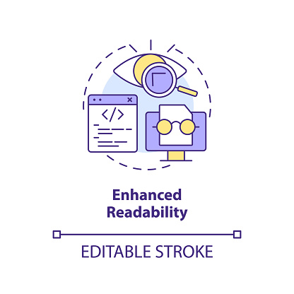 Enhanced code readability concept icon. Functional programming benefit abstract idea thin line illustration. Formatting. Isolated outline drawing. Editable stroke. Arial, Myriad Pro-Bold fonts used