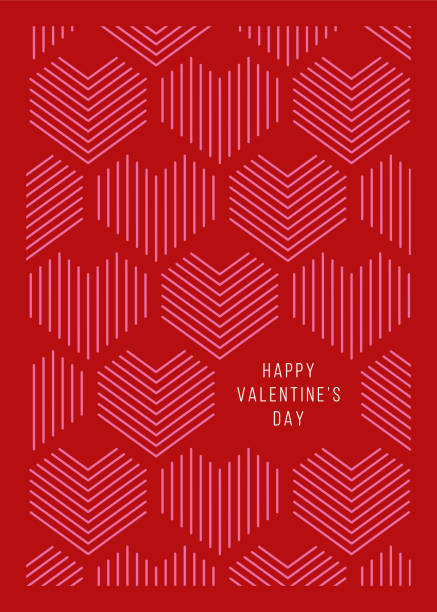 illustrazioni stock, clip art, cartoni animati e icone di tendenza di biglietto di san valentino con sfondo geometrico a cuori. - vector valentine card craft valentines day