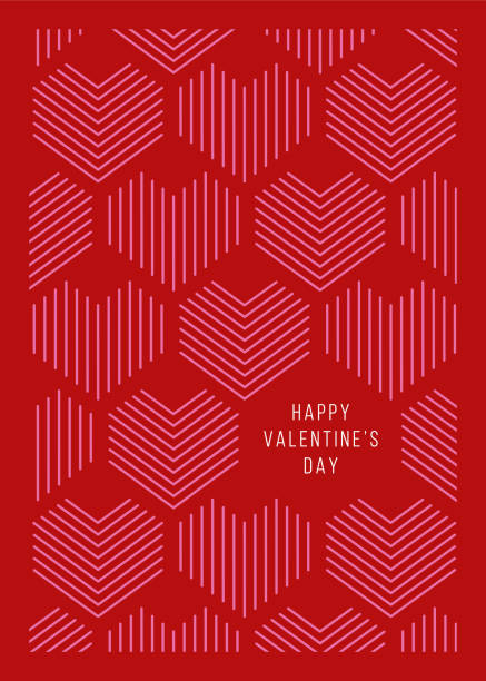 открытка на день святого валентина с геометрическим фоном сердечек. - wrapping paper package packaging backgrounds stock illustrations