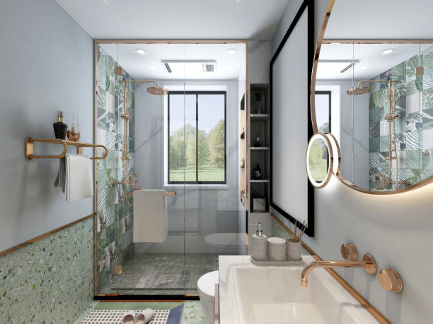 istock 3D rendering, clean and tidy bathroom design 1453307442