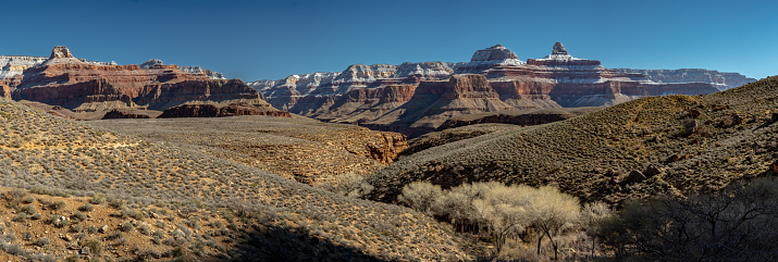 Panorama of Indian Gardens With Snow Covered North Rim In The Distance