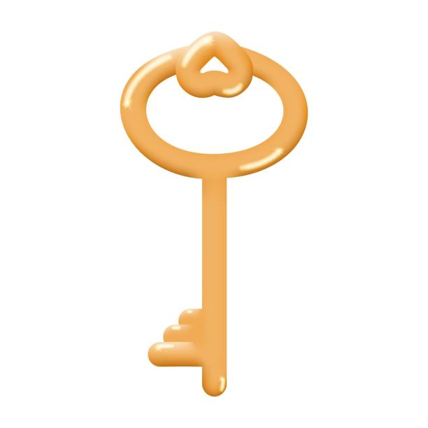 istock Golden glossy key decorated with a heart isolated on a white background. Romantic symbol of love. Cartoon key. Vector illustration. 1453310987