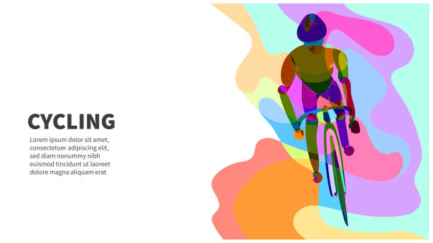 istock cycling Colorful abstract geometric and fluid banner template. cyclist climb  pose abstract for marketing promotion material. vector illustration 1453316076