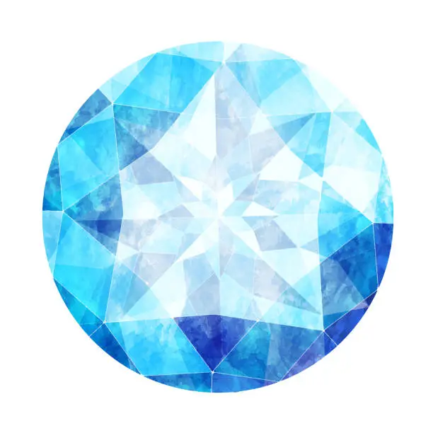 Vector illustration of Round Brilliant Cut Blue Jewelry Watercolor Illustration