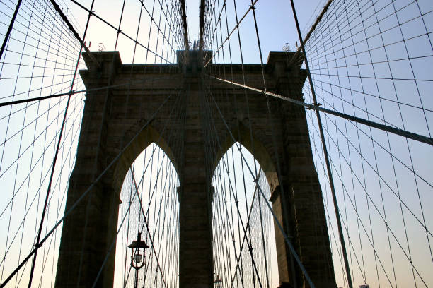 istock Brooklyn bridge tower and suspension cables 1453317160