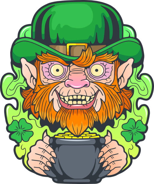 gnome leprechaun, illustration design mythological gnome leprechaun, illustration design shamrock tattoo stock illustrations