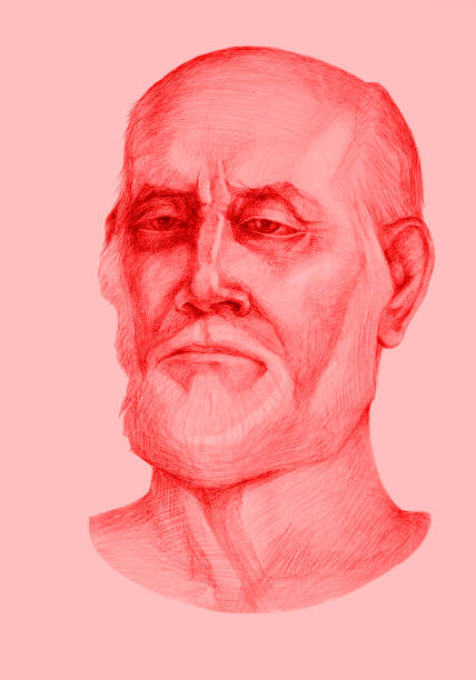 istock illustration pencil drawing in red portrait of an elderly man with a gray beard 1453321291