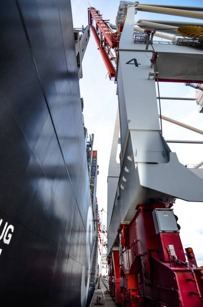 istock Cranes for handling containers on the docks next to a container ship 1453321324