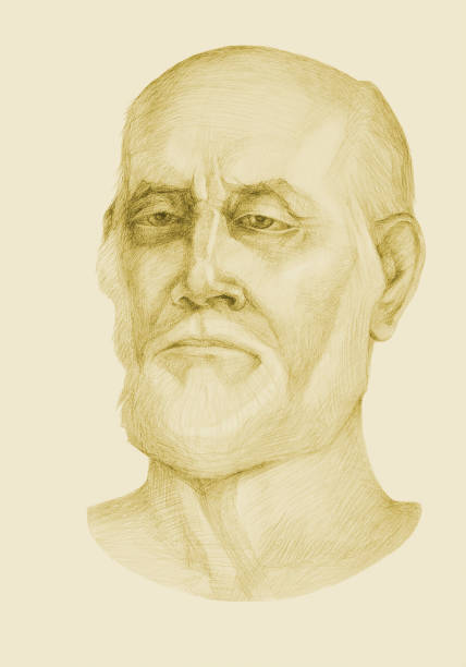 istock illustration pencil drawing portrait of an elderly man with a beard in sepia 1453321647