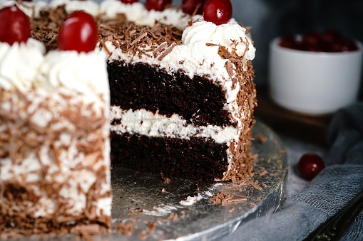 Traditional German cake with cherry and whipped cream.Other Black forest cakes: