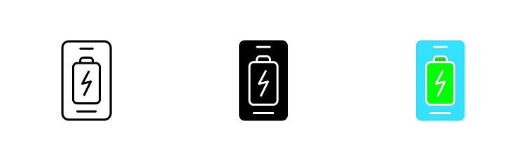 Phone battery set icon. Charge, accumulator, electricity, power supply, state, device, electric, electrical, portable. Vector icon in line, black and colorful style on white background